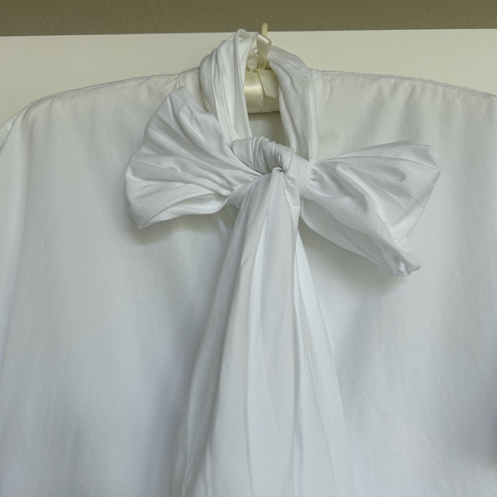 Ralph Lauren Blue Label White Bow Tie Short Sleeve Blouse - Picture 9 of 11
